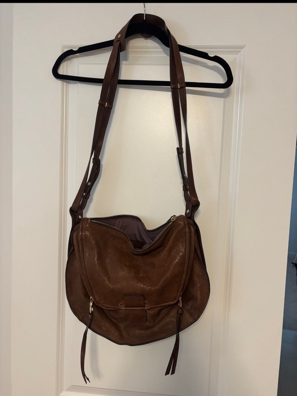 Kooba Brown Leather Crossbody Satchel with Gold Hardware